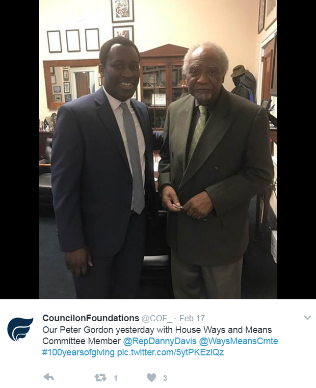 Our Peter Gordon yesterday with House Ways and Means Committee Member @RepDannyDavis @WaysMeansCmte #100yearsofgiving